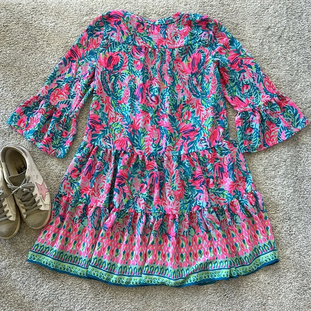 Lilly Pulitzer Gabriel Dress Surf Blue Flim Flam Engineered Print - Picture 8 of 11